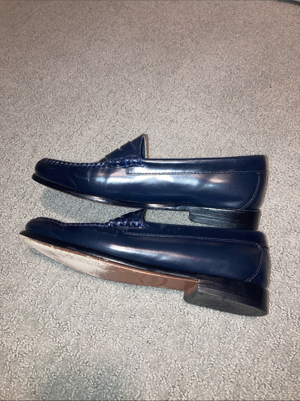 G.H. Bass & Co. Navy Leather Penny Loafers with Moc Toe - Picture 5 of 6